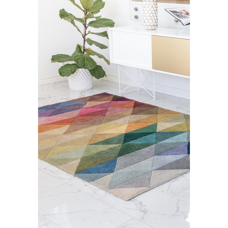 Isabelline Belmont Hand Knotted Wool Green/Yellow/Grey Rug Wayfair.co.uk